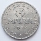 Deutsches Reich 3 Mark 1922 A Alu