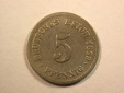 D12  KR  5 Pfennig 1889 F in s+, geputzt   Originalbilder