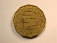 D14  Grossbritannien  3 Pence 1957 in ss-vz/vz  Originalbilder