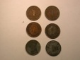E01  1 Pfennig 1899-1945  6 Münzen   Originalbilder