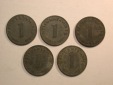 E03  3.Reich  1 Pfennig 1942-1944 5 Münzen Originalbilder
