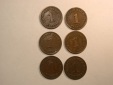 E03  KR  1 Pfennig 1900-1913  6 Münzen  Originalbilder