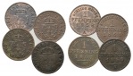 Brandenburg-Preußen, 4 x 1 Pfennig  1852/61/60/59 A