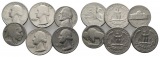 Amerika; 4 x Quarter Dollar, 2 x Five Cent, 1965-1967