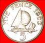 * SCHIFFE : GUERNSEY ★ 5 PENCE 1990! REDUZIERTE GRÖSSE!!! E...