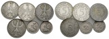 BRD, 5 Mark 1951 - 50 Pfennig 1949, 6 Kleinmünzen