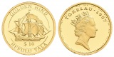 1,24 g Feingold. Elisabeth II. / Segelschiff GOLDEN HIND