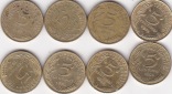 Frankreich, 5 Centimes 1966,1968,1972,1975,1979,1980,1988,1990