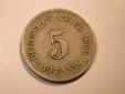 F12 KR  5 Pfennig  1890 J in ss/ss+  R   Originalbilder