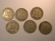 F18  10 Pfennig Kaiserreich, großer Adler, 6 Stück  Original...