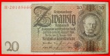 * REICHSBANKNOTE: DEUTSCHLAND ★ 20 MARK 1929! N 29165666 OHN...