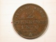 F19 Preussen  2 Pfennig 1870 A in vz-st, kl. Rdf.   Originalbi...