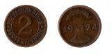 Weimarer Republik 2 Rentenpfennig 1924 -F- Jäger 307. sehr sc...