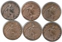 Großbritannien 6 x 1 Penny, 1915, 1917, 1918, 1921, 1931, 193...