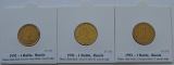 1992, Russland, 3 Stück 1 Rubel Münzen mit 3 verschiedenen M...