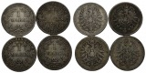 Kaiserreich; 1 Mark; 4 Kleinmünzen 1875/1876/1875/1881