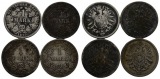 Kaiserreich; 1 Mark; 4 Kleinmünzen 1875/1875/1876/1881