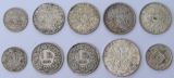 Frankreich/Schweiz/Österreich: Lot aus zehn Silberkursmünzen...