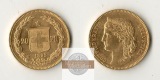 Schweiz 20 sFR (Helvetia) 1892  MM-Frankfurt Feingold: 5,81g
