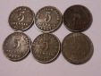 Lot 206 / Dt. Kaiserreich, 6er Lot, 5 Pfennig (Jäger 297), 19...