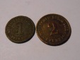 Lot 210 / Dt. Kaiserreich, 2er Lot, 1 Pfennig 1887G / 2 Pfenni...