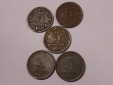 Lot 212 / Dt. Kaiserreich, 5er Lot, 5 Pfennig 1918G 1918J 1920...