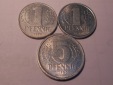 e.28 DDR-3erLot 1Pf 1975A, 1Pf 1978A, 5Pf 1980 A