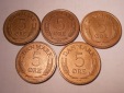 e.93 Dänemark 5er Lot 5 Öre 1965 1966 1969 1971 1972