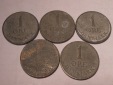 e.106 Dänemark 5er Lot 1 Öre 1960 1963 1966 1967 1969