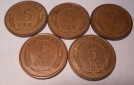 e.125 Dänemark 5er Lot 5 Öre 1963 1964 1965 1966 1967