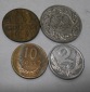 TK34 Polen 4er Lot, 5 Groszy 1938, 10 Groszy 1949, 50 Groszy 1...