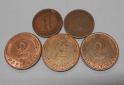 TK46 BRD 5er Lot 1 Pfennig 1991A  1982A, 2 Pfennig 1981A 1987J...