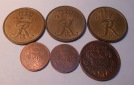 TK57 Dänemark 6er Lot, 5 Öre 1967 1970 1972 1973 1978, 50 Ö...