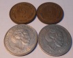 TK65 Dänemark 4er Lot 5 Öre 1965 1966, 1 Krone 1973 1975