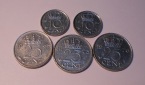 TK85 Niederlande 5er Lot, 10 Cent 1976 1980, 25 Cent 1968 1973...