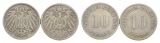 Kaiserreich; 10 Pfennig 1896/1892 (2 Stück)