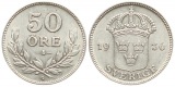 Schweden: Gustav V., 50 Øre 1936, 5 gr. 600 er Silber Sieg 42...