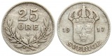 Schweden: Gustav V., 25 Øre 1917, 2,42 gr. 600 er Silber Sieg...