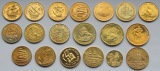 Lot aus 19 vergoldeten Schiffsmünzen aus aller Welt