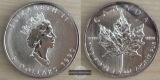 Kanada.  5 Dollar 1990 Maple Leaf   FM-Frankfurt    Feinsilber...