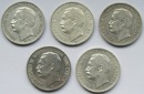 Kaiserreich: Baden, 3 Mark Friedrich II. (Jaeger 39), 5 Stück...
