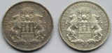 Kaiserreich: Hamburg, 3 Mark (Jaeger 64), 2 Stück (1909 + 1911)