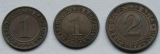 Weimarer Republik: 1 Pfennig 1925 D + 1930 E + 2 Pfennig 1936 E