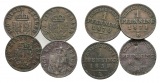 Altdeutschland; 4 Kleinmünzen 1870/1871/1859/1851
