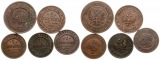 Russland: Zarenreich, Nikolaus II., Lot von 5 Kupfermünzen, s...