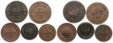 Russland: Zarenreich, Nikolaus II., Lot von 5 Kupfermünzen, s...