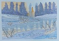 0043-AQUARELLBILD / WINTERWALD AM FLUß / FORMAT A4 (21x29,7cm...