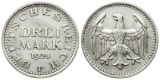 Weimarer Republik: 3 Mark 1924 E, Silber, J. 312, Top-Erhaltun...