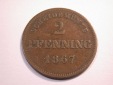 J08 Bayern  2 Pfennig 1867 in ss  Originalbilder