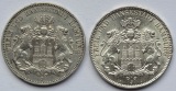 Kaiserreich: Hamburg, 3 Mark (Jaeger 64), 2 Stück (1908 + 1914)